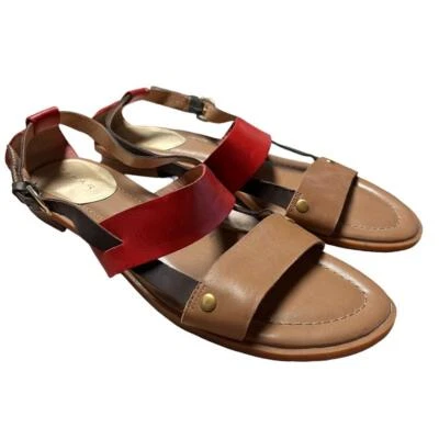 Tahari Sandals Womens 10 Tan Orange Aura Slingback Flat Leather Buckle - Image 1 of 4