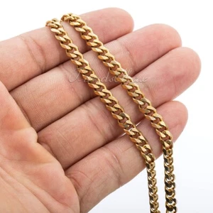 5MM 28" Long Gold Plated Stainless Steel Cuban Curb Link Necklace Mens Chain - Picture 1 of 6