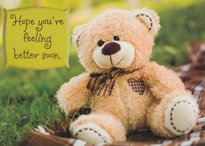 GET WELL CARD & ENVELOPE: TEDDY BEAR - BY SHARED BLESSINGS, 1 PETER 5:7