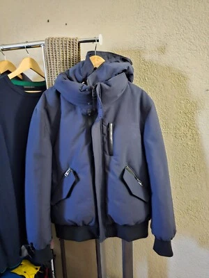 Mackage Dixon NF Men's Navy Blue Down Bomber Jacket Removable Hooded Bib Size 44 - Image 1 of 4