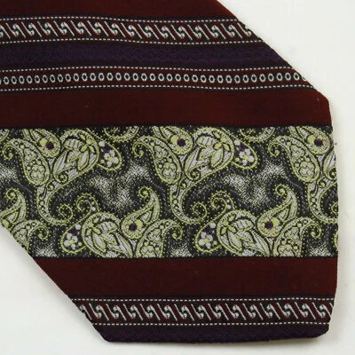 A.Blanchard's Mens Neck Tie Burgundy Navy Blue Paisley Striped Pattern 56x4  - Image 1 of 4