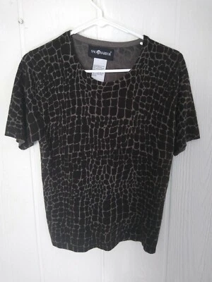 SAG HARBOR Sweater Womens M Black & Gray Croc Animal Print Short Sleeve - Image 1 of 4