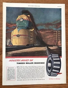 Locomotora de vapor 1946 Timken rodamientos de rodillos anuncio de ferrocarril - Imagen 1 de 1