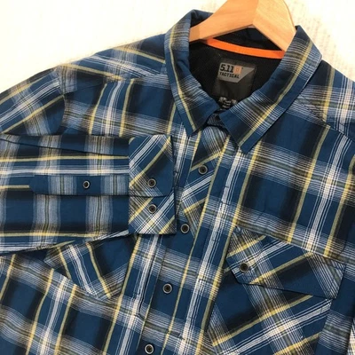 5.11 Tactical Flannel Shirt Mens Large Blue Plaid Long Sleeve Button Up - Image 1 of 4