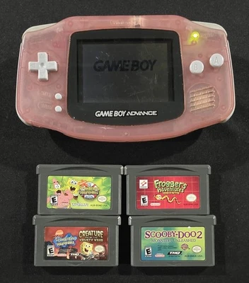 Nintendo Gameboy Advance Pink  AGB-001 GBA Handheld System w/ 4 Games - Tested - Image 1 of 4