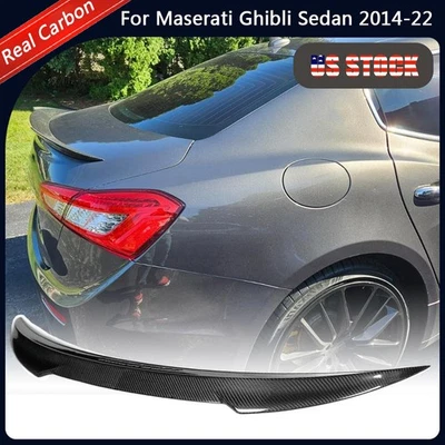 Spoiler traseiro de carbono real asa asa lábio ajuste para Maserati Ghibli 4 portas 2014-2022 - Imagem 1 de 4
