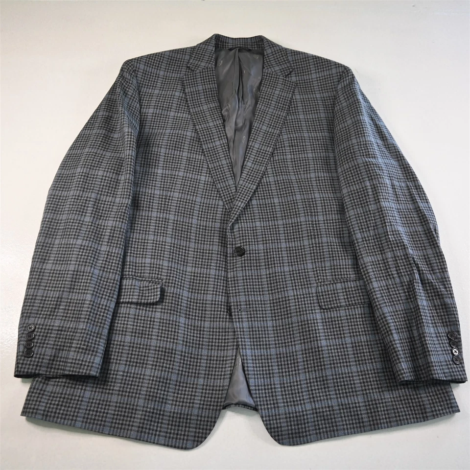 Ralph Lauren 48L Blue Gray Check Silk Wool Mens Blazer Suit Jacket Sport Coat - Image 1 of 4