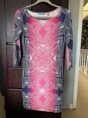 Tori Richard Honolulu Colorful Pull On Bodycon 3/4 Sleeve Dress Size XS NICE - Image 1 of 4