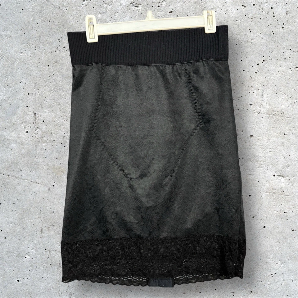 Prendas moldeadoras negras vintage Flexees medio deslizamiento 34 a 2X encaje ILGWU EE. UU. Foto 1 de 4