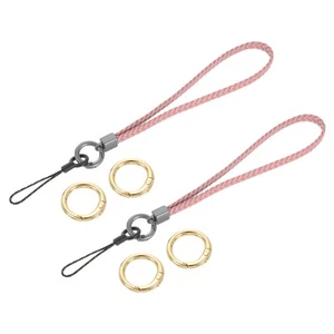 2pcs Woven Neck Lanyards, 8.5" Leather Handmade Keychain Lanyards, Pink - Zdjęcie 1 z 6