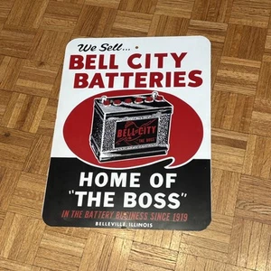 Vintage Bell City Batteries Belleville, IL Heavy Metal Shop Sign - 24 x 18” - Picture 1 of 10