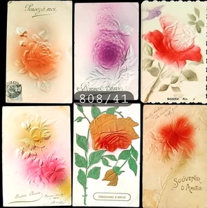 N° 808/41 -Lot de 6 Cpa Cartes postales  Gaufrées Roses  Souhaits Ecrites - Foto 1 di 3