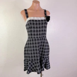 City Triangles y2k Whimsigoth Plaid Tweed Sleeveless Mini Dress Black sz L NWT - Picture 1 of 10