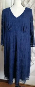 Rabbit Rabbit Rabbit Blue Lace Dress Lined Midi Women Size 18W V Neck - Picture 1 of 3