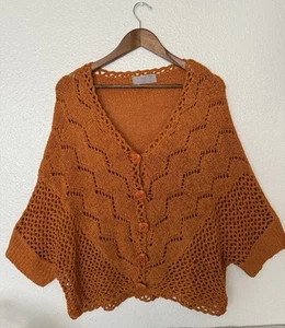 Vintage hübscher Engel Häkel Strick Cardigan Pullover M orange Boho Dolmanärmel - Bild 1 von 8