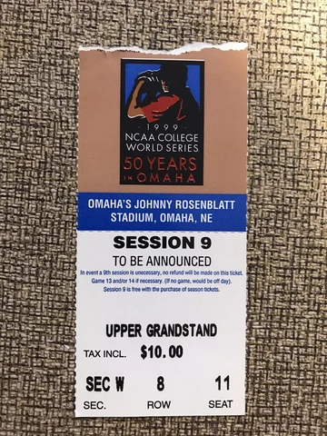 1999 COLLEGE WORLD SERIES Session 9 TICKET STUB Florida State - Stanford Cover