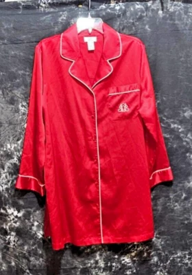 Ropa de dormir Cabernet - Falda de dormir vintage roja de poliéster con ribete marfil - Talla mediana Foto 1 de 2