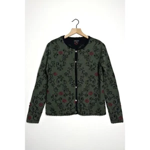 NOVICA Embroidered Floral Cardigan Alpaca Blend Sweater Green size Medium - Picture 1 of 8