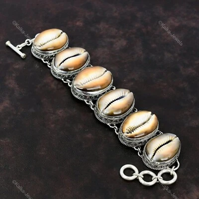 Regalo Para Ella Natural Cowrie Shell Cadena Vintage Pulsera Ajustable Plata 925 Foto 1 de 4