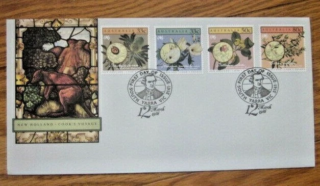 AUSTRALIA  COOK'S VOYAGE NEW HOLLAND BOTANICAL SPECIMENS 4 STAMP SET 1986 FDC   - Image 1 of 1