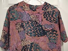 Vicar Girl blouse Ladies size XL silky flowy multicolor abstract short sleeves