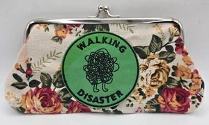 "WALKING DISASTER" Carrying Bag Coin Purse Floral Pouch Kiss-Lock Change Wallet - Picture 1 of 5