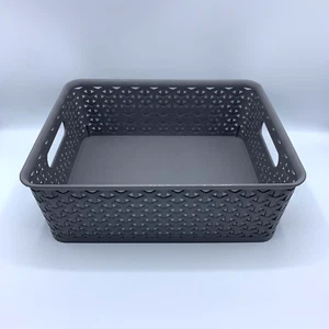 Simplify Grey Plastic Storage Basket Lightweight Herringbone Design - New - Picture 1 of 9