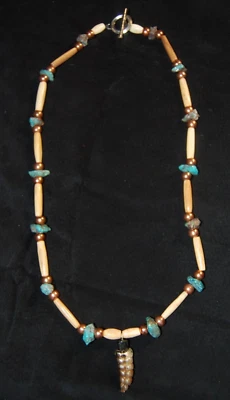 Arizona Rattlesnake Tail Necklace Bone Beads Copper plate Brass AZ Turquoise - Image 1 of 2