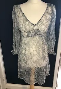 KATE MOSS TOPSHOP Y2K GREEN WHITE SHEER PEACOCK SNAKE TATTOO KAFTAN DRESS UK 10 - Picture 1 of 6