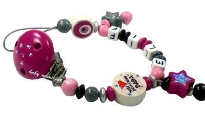  Schnullerkette mit Namen Nazar Schnullerhalter Sterne Baby Taufe Holz - Bild 1 von 4