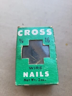 Vintage Box From Cross Wire Nails Brass Escutcheon Pins - Image 1 of 4
