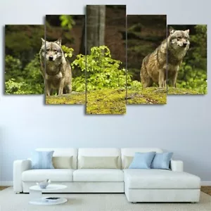 Bosque Lobo salvaje Pareja 5 piezas Lienzo Imprimir Pared Cartel de arte Decoración del hogar - Imagen 1 de 4