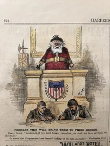 1882 HARPER’S WEEKLY THOMAS NAST XMAS ENGRAVING: SANTA CLAUS TAKES OVER CONGRESS - Picture 1 of 9