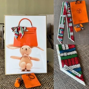 Hermes Tresses H Twilly Rouge Blanco Vert + Marco 100% Auténtico/Nuevo - Imagen 1 de 14