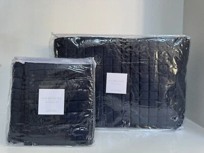 Manta de edredón Queen de puntada de caja de seda azul herrajes de restauración + 2 farsas estándar Foto 1 de 4