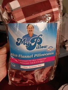 My Pillow King Burgundy/white Plaid 5 oz Premium Giza Flannel 2 Pillowcase  - Picture 1 of 5