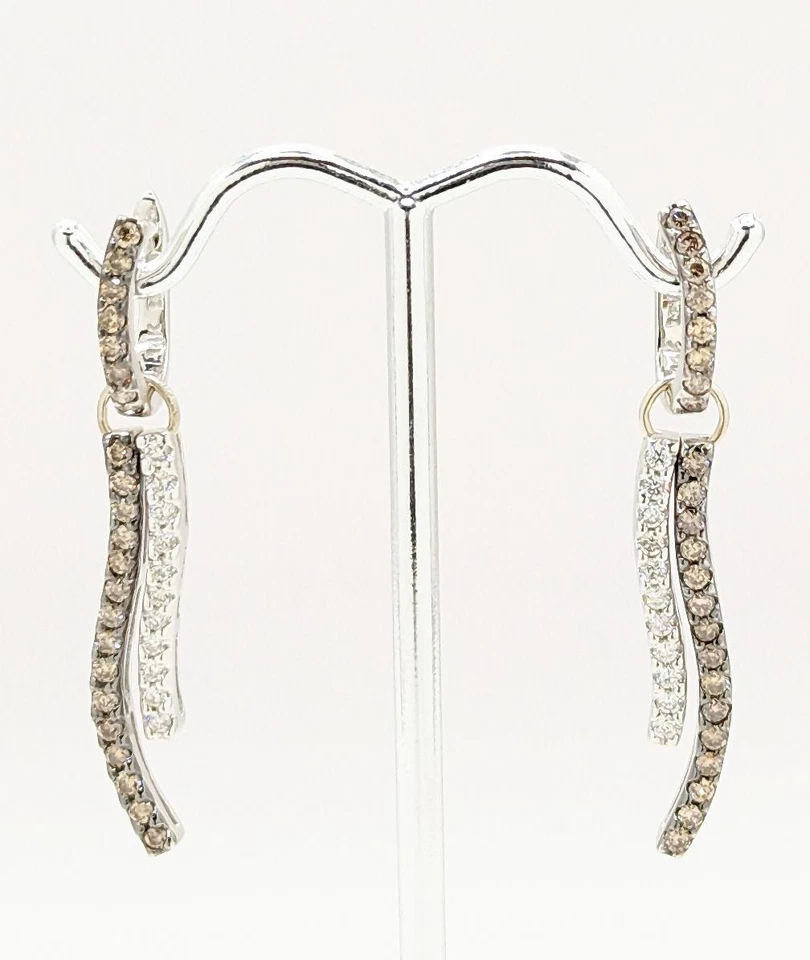 14K белое золото 6,3 г шампанского бриллиант падение подвеской кисточки бар крошечные серьги-кольца - Изображение 1 из 4