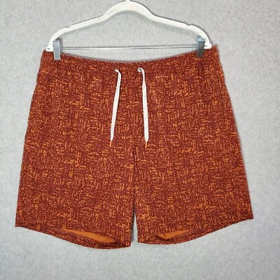 Eddie Bauer Men Swimwear Large Orange Aztec Logo Swim Trunks Drawstring Beach - Image 1 of 4