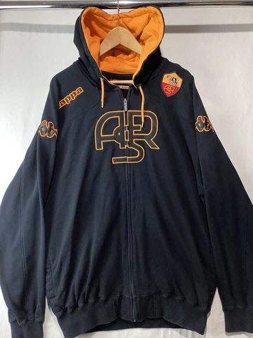 AS Roma KAPPA Zip UP Hooded Sweater Men's Size XXXL Black Embroidered Logos Worn Cover