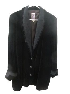  Jaqueta Zelda Feminina Tamanho G Preto Veludo Acabamento Soutache Comprimento Túnica Antiga Anos 90 - Imagem 1 de 4