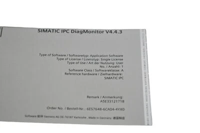 Новый Siemens 6ES7648-6CA04-4YX0 программное обеспечение SIMATIC PC/PG DIAGMONITOR 4.4 - Изображение 1 из 4