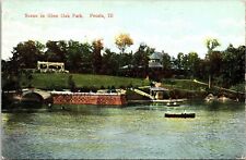 Historic Glen Oak Park Peoria Illisnois Scenic Canoe DB Cancel WOB Postcard