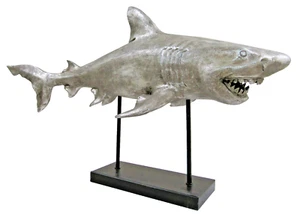 Contemporary Great White Shark Megalodon Resin Sculpture on Iron Base - Picture 1 of 16