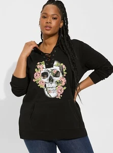 Sudadera con Capucha Torrid Skull Fleece Negra Abertura Lateral Nueva con Etiquetas Nueva 4X - Imagen 1 de 11