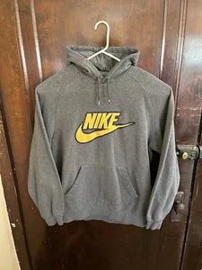 Vintage Nike Mens Large Gray/ Yellow Center Logo Hoodie Silver Tag Y2K - Picture 1 of 11
