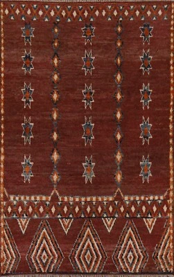 Tribal Geometric Moroccan Maroon Oriental Area Rug Handmade Wool Carpet 6'x8' - Image 1 of 4