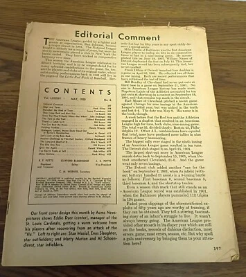 Baseball Magazine May 1950 Vol. 84 DiMaggio, Lazzeri, Moore - NO COVER - Image 1 of 4