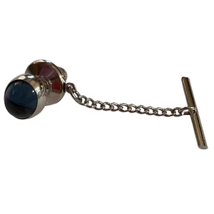 1990s Blue Stone Tie Tack Lapel Pin Vintage Style Suit Accessory Minimalist - Picture 1 of 5
