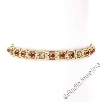 14k Gold 2.14ct Alternating Round Ruby & Diamond Open Square Chain Link Bracelet - Image 1 of 4