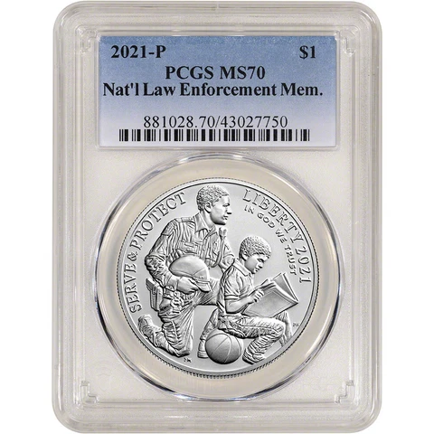 2021 P US National Law Enforcement Commemorative BU Silver Dollar $1 PCGS MS70 Cover